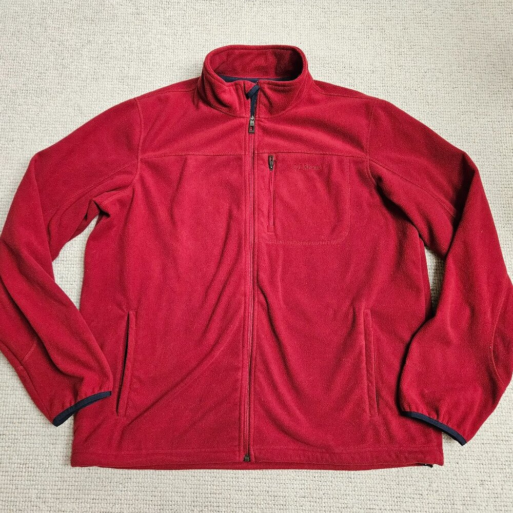 L.L. Bean Full Zip Fleece Jacket Sweatshirt Maroon Red Large Polartec Full Zip